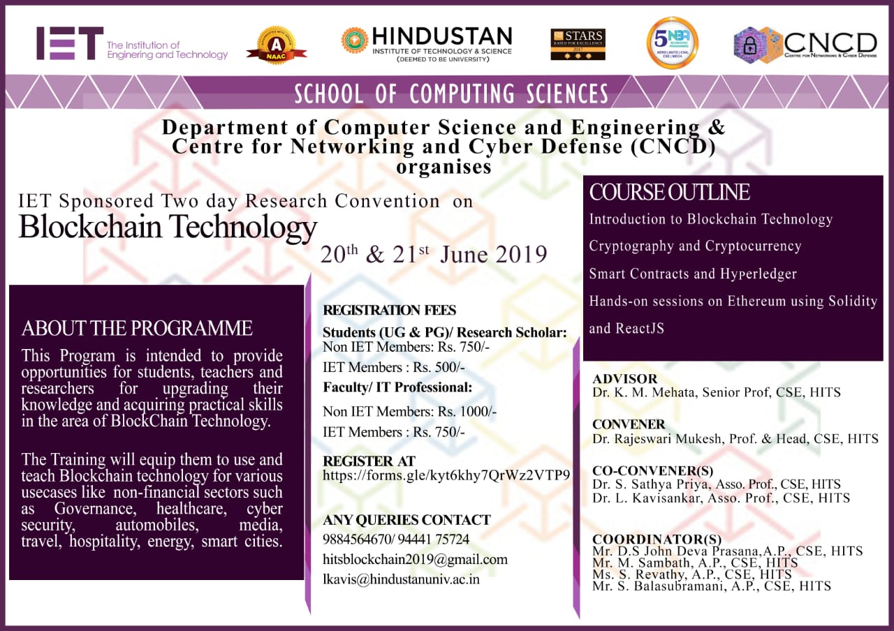 A Two Day IET Sponsored Research Convention on Blockchain Technology 2019